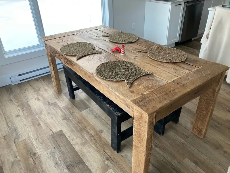 The harvest dining table set with woven placemats
